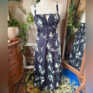Parthea black floral maxi dress, corset detail, size XL